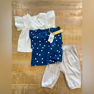 3 set Oliver & Rain ruffle polka dot eyelet top shirts and jogger pant bottoms